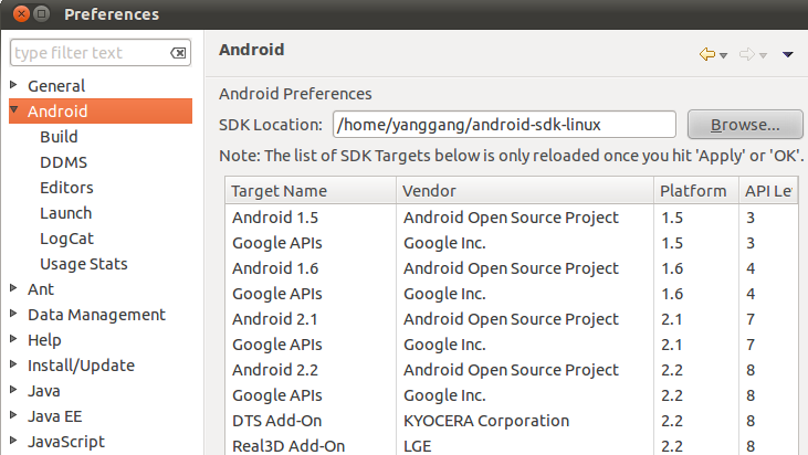 Ubuntu搭建Eclipse+JDK+SDK的Android (转载)