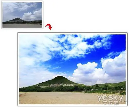 Photoshop 将灰蒙蒙图片变蓝天白云修复方法