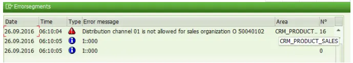 使用SAP CRM中间件从ERP下载Customer的错误消息：Distribution channel is not allowed for sales organization
