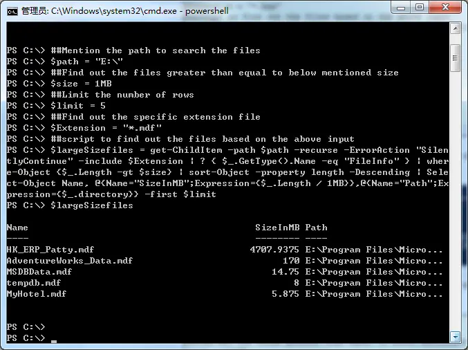 数据库管理——Powershell——使用Powershell脚本找出消耗最多磁盘空间的文件