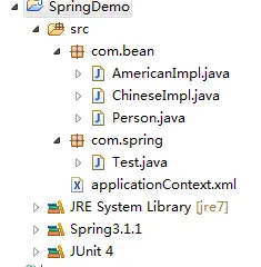 Spring简单的小例子SpringDemo，用于初略理解什么是Spring以及JavaBean的一些概念