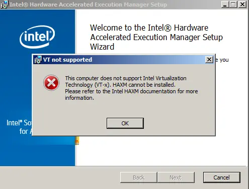 android  –  VMWare中的Intel HAXM安装错误