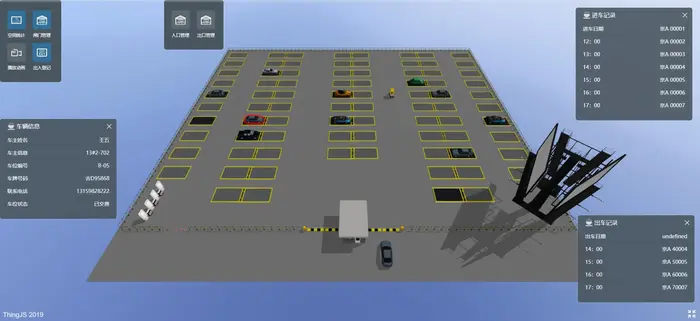 基于ThingJS开发的WebGL H5停车场三维可视化管理Demo